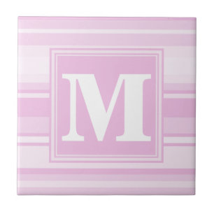 Monogram baby pink stripes tile