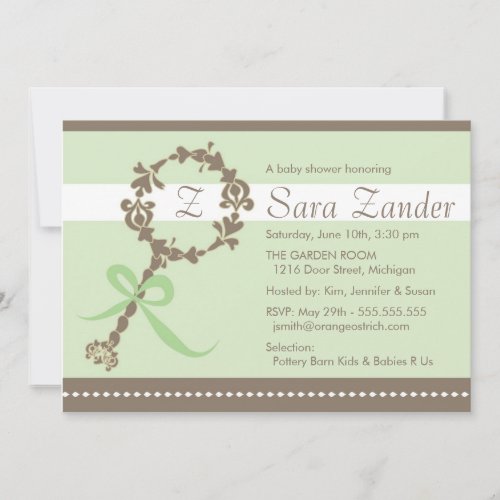 Monogram Baby Rattle Shower Invitation