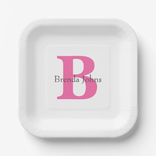 Monogram  Baby Shower Bridal Shower Pink Cute Paper Plates