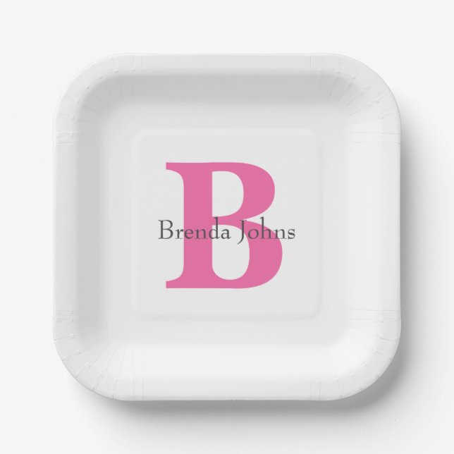 Monogram  Baby Shower Bridal Shower Pink Cute Paper Plates (Front)