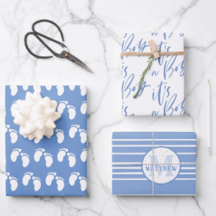 Monogram Baby Shower, Newborn Baby It's a Boy Wrapping Paper Sheets