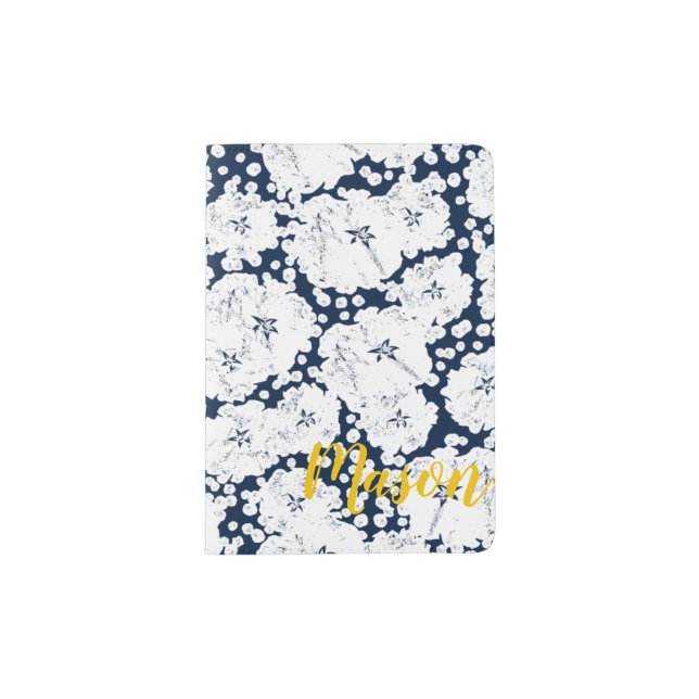 Monogram Baby's Breath - Navy & White Passport Holder (Front)