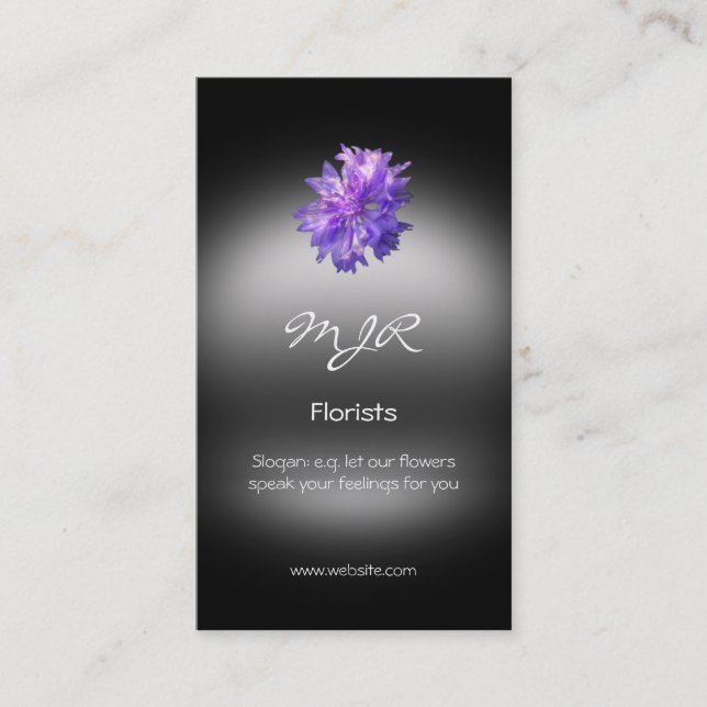 Monogram, Bachelors Button Florist, metal-look Business Card (Front)