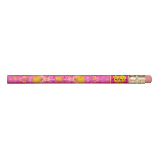 Monogram Back To School Pink Sparkly Gold Hearts  Pencil (Front)