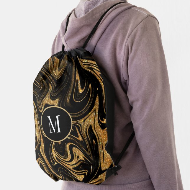 Monogram Backpack Gold Glitter On Black Background (Insitu)