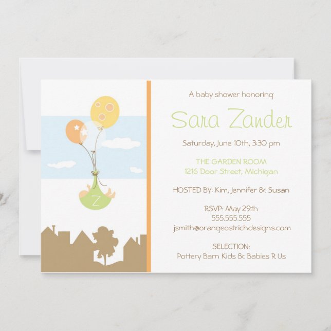 Monogram Balloon Baby Shower Invitation (Front)