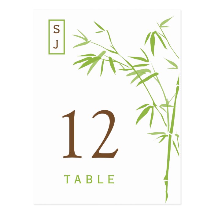 Monogram Bamboo Table Number Card  Green & Brown Post Cards