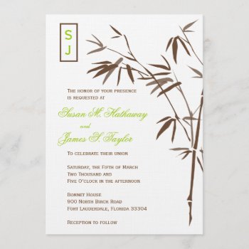Monogram Bamboo Wedding Invitations  |  Brown by OrangeOstrichDesigns at Zazzle