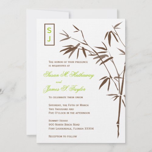 Monogram Bamboo Wedding Invitations    Brown