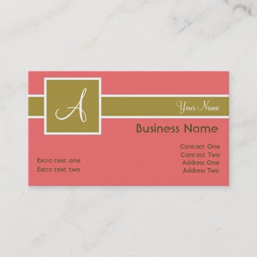 Monogram Band Salmon &amp; Sage Business Cards