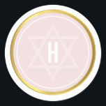 MONOGRAM BAR MITZVAH modern pale blush pink gold Classic Round Sticker<br><div class="desc">by kat massard >>> WWW.SIMPLYSWEETPAPERIE.COM <<< *** NOTE - THE SHINY GOLD FOIL EFFECT IS A PRINTED PICTURE *** - - - - - - - - - - - CONTACT ME for custom "faux gold foil effect type" Love the design, but would like to see some changes - another...</div>