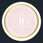 MONOGRAM BAR MITZVAH modern pale blush pink gold Classic Round Sticker<br><div class="desc">by kat massard >>> WWW.SIMPLYSWEETPAPERIE.COM <<< *** NOTE - THE SHINY GOLD FOIL EFFECT IS A PRINTED PICTURE *** - - - - - - - - - - - CONTACT ME for custom "faux gold foil effect type" Love the design, but would like to see some changes - another...</div>