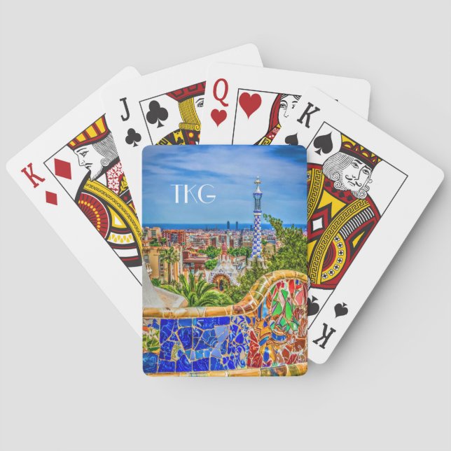 Monogram Barcelona Parc Guell Europe Photo Modern Poker Cards (Back)