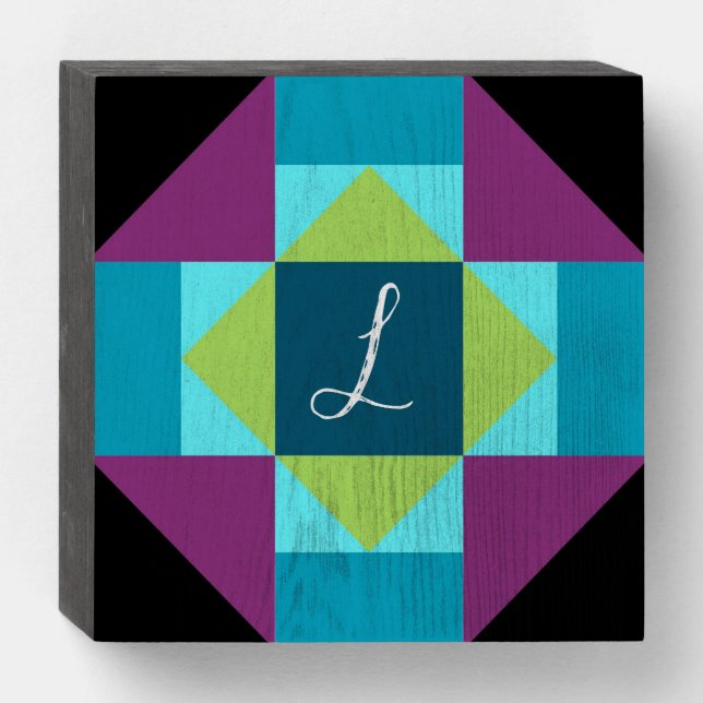 Monogram Barn Quilt Wooden Box Sign (Front Horizontal)