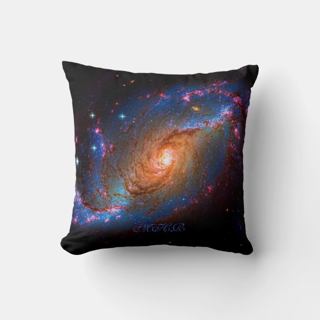 Monogram Barred Spiral Galaxy NGC 1672 Throw Pillow (Front)