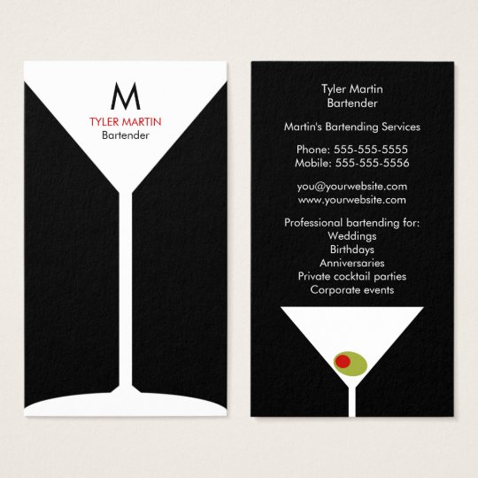 Monogram Bartending Business Card Black & White