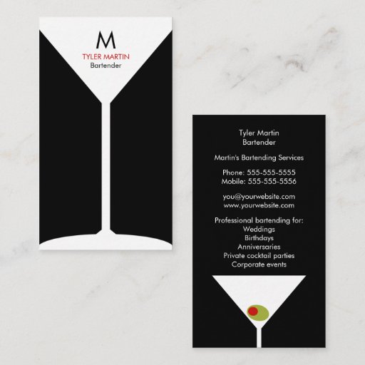 Customizable Monogram Bartending Business Card - Black & White