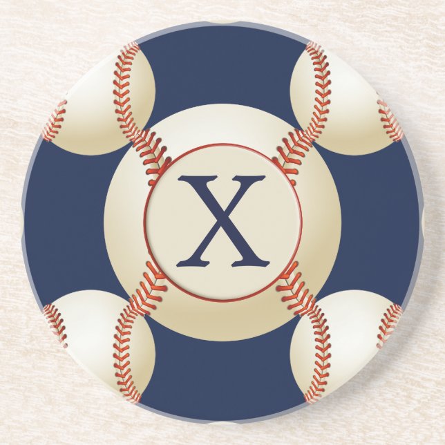 Monogram Baseball Balls Sports pattern Drink Coaster (Front)