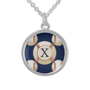 Monogram Baseball Balls Sports pattern Sterling Silver Necklace