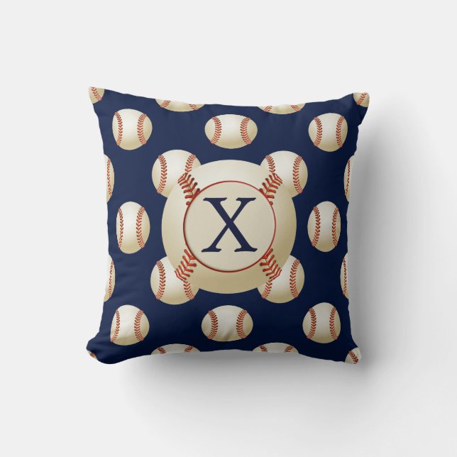 Monogram Baseball Balls Sports pattern Throw Pillow (Front)