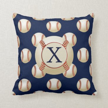 Monogram Baseball Balls Sports pattern Throw Pillow