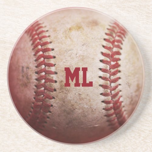Monogram Baseball Round Sandstone Coasters