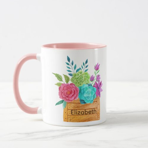 Monogram Basket of Flowers Watercolor  Mug