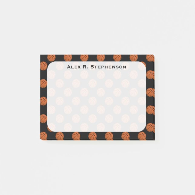 Monogram Basketball Balls on Black Post-it Notes (Front)