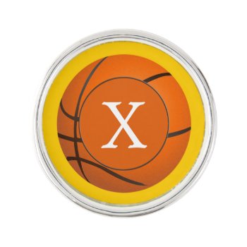 Monogram Basketball Balls Sports Pattern Pin by MonogramBoutique at Zazzle