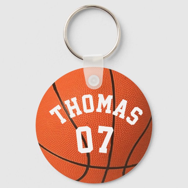 Monogram basketball name and number Customizable Keychain (Front)