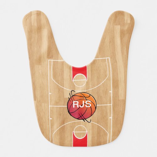 Monogram Basketball on basketball court Baby Bib