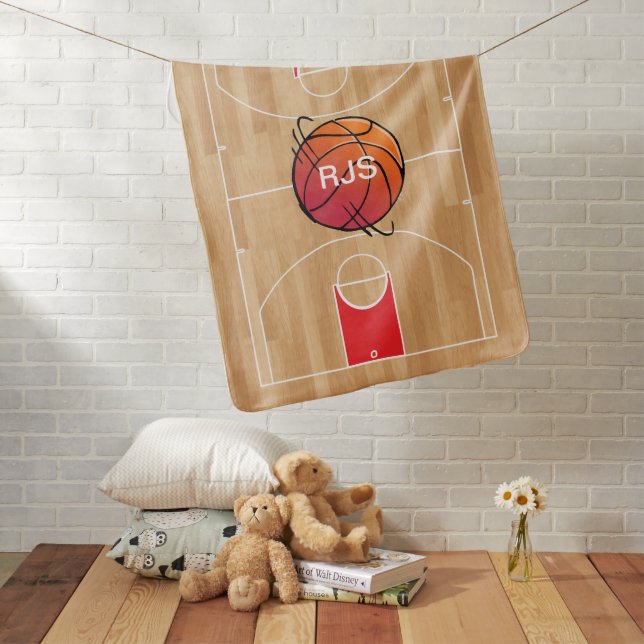 Monogram Basketball on basketball court Baby Blanket (In Situ)