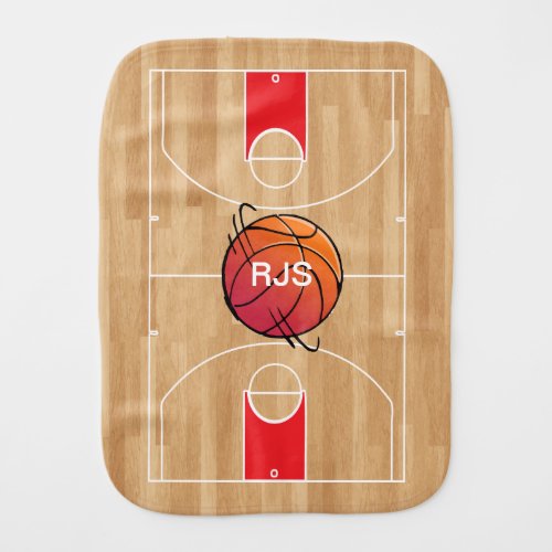 Monogram Basketball on basketball court Burp Cloth