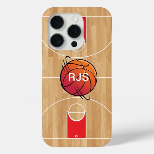 Monogram Basketball on basketball court iPhone 15 Pro Case