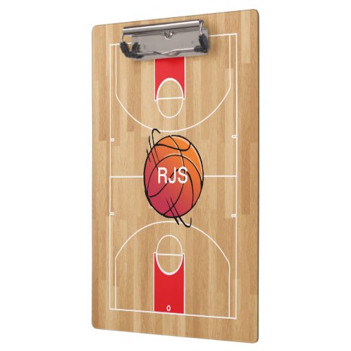 Monogram Basketball on Basketball Court Clipboard Zazzle