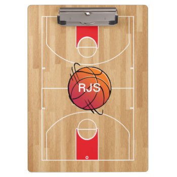 Monogram Basketball On Basketball Court Clipboard by giftsbonanza at Zazzle