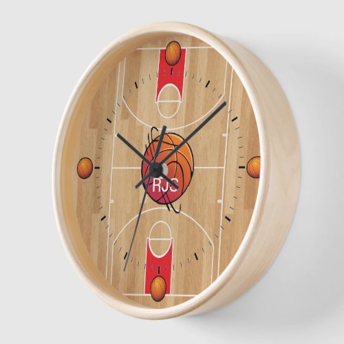 Monogram Basketball on basketball court Clock