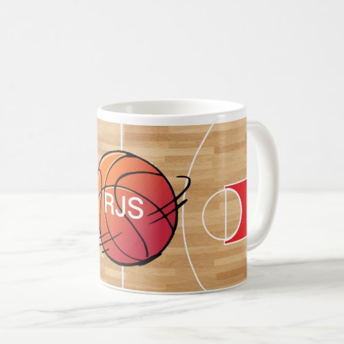 Monogram Basketball on basketball court Coffee Mug