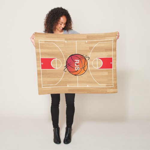 Monogram Basketball on basketball court Fleece Blanket