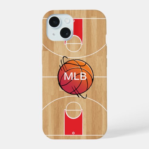 Monogram Basketball on basketball court iPhone 15 Case