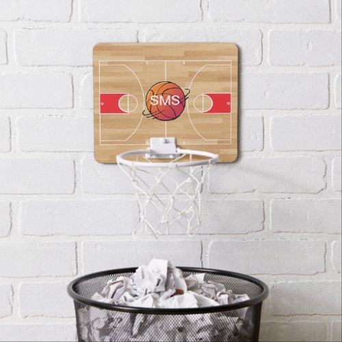 Monogram Basketball on Basketball Court Mini Basketball Hoop