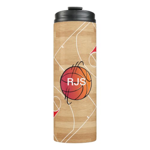 Monogram Basketball on Basketball Court Thermal Tumbler