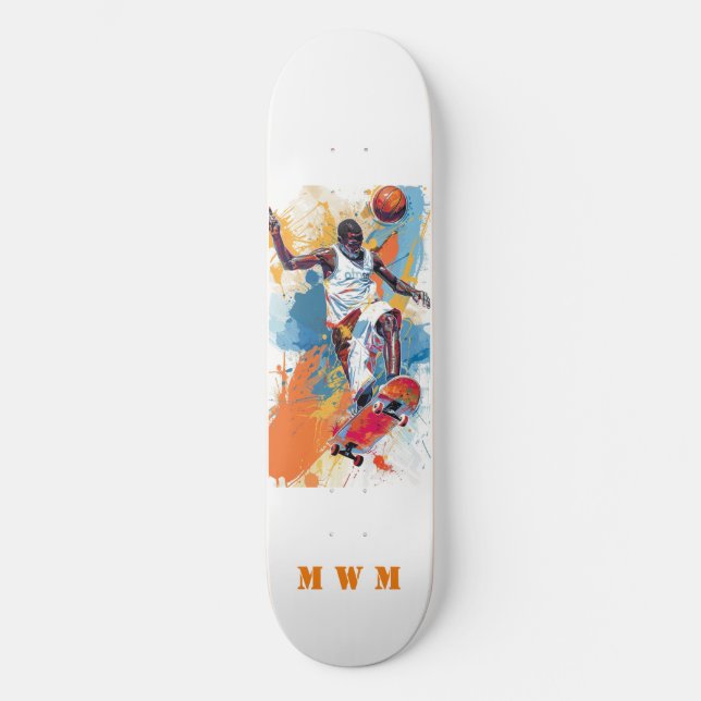 Monogram Basketball Unique Design Skateboard (Front)
