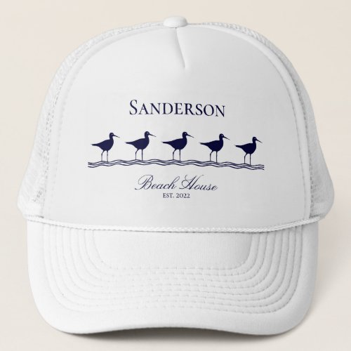 Monogram Beach house navy blue Sandpipers baseball Trucker Hat