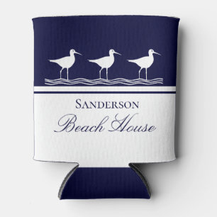 Monogram Beach house navy blue Sandpipers Can Cooler