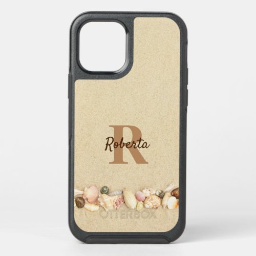 Monogram Beach Sand and Seashells Name OtterBox Symmetry iPhone 12 Case