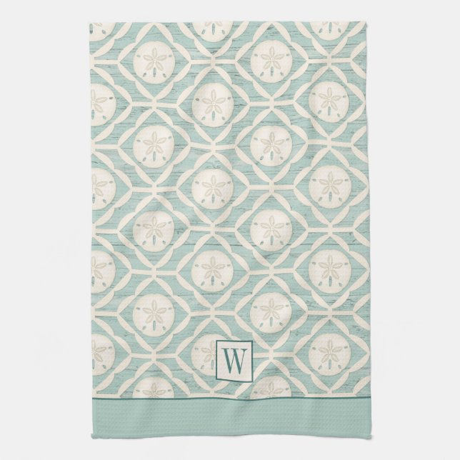 Monogram Beach Sand Dollar Pattern Baking Kitchen Towel (Vertical)