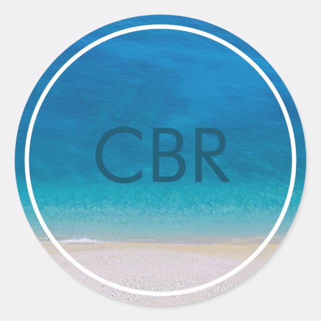 Monogram Beach Sea Ocean Monogrammed Photo Initial Classic Round Sticker (Front)