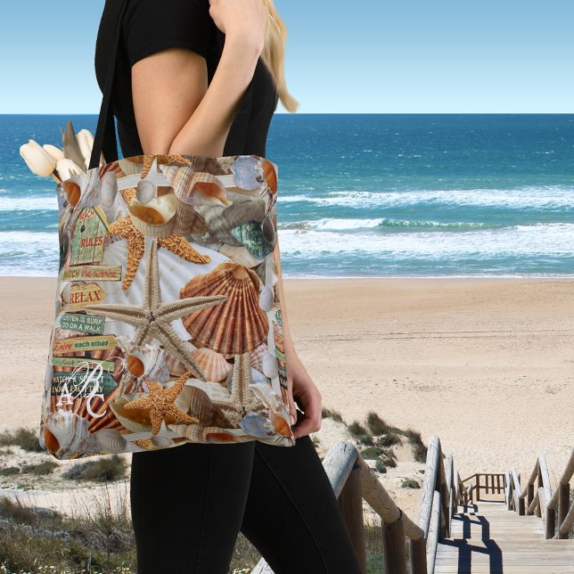Monogram Beach Shell Starfish Pattern Tote Bag (Creator Uploaded)
