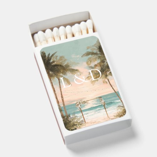 Monogram Beach String Lights Wedding Favor Matchboxes
